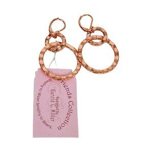 Rose Gold Tone Hammered Dangle Hoop Earrings Pierced Leverback Garold C Miller